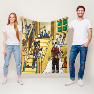 Woodwork Joinery Cats Fleece Deken