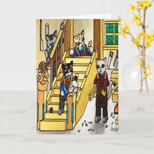 Woodwork Joinery Cats Kaart (Gele Bloem)