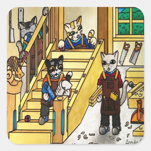 Woodwork Joinery Cats Vierkante Sticker (Voorkant)