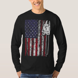 Woodworker Chainzaag Wood Logger Us Flag Lumberjac T-shirt