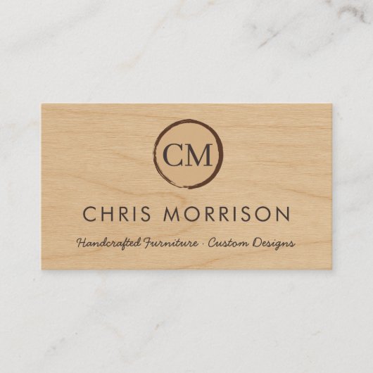 Woodworker Rustic Wood Monogram Professional Visitekaartje (Voorkant)