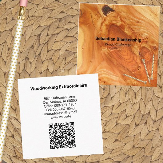 Woodworking Craftsman Fined Wood Knot QR Code Vierkante Visitekaartje