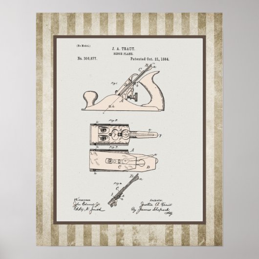  Woodworking Plane Patent Poster (Voorkant)