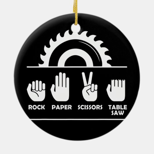 Woodworking Rock Paper Scissors Table Saw Keramisch Ornament (Achterkant)