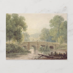 Woody Landscape met een Stone Bridge over een rivi Briefkaart