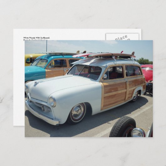 Woody met surfboard. briefkaart (Voorkant / Achterkant)