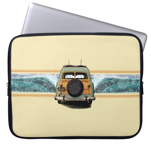 Woody Wave Surfer Neopreen Wetsuit Laptop Sleeve (Voorkant)