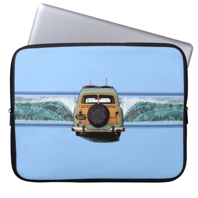 Woody Wave Surfer Neopreen Wetsuit Laptop Sleeve (Voorkant)