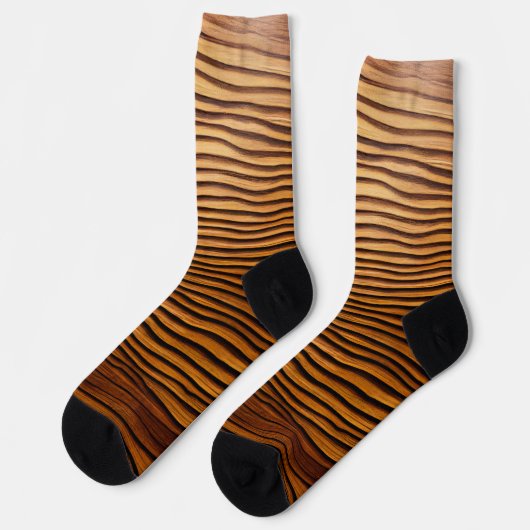 Woody Waves of Wonder - Elegant Houten Korrel Mode Sokken (Links)