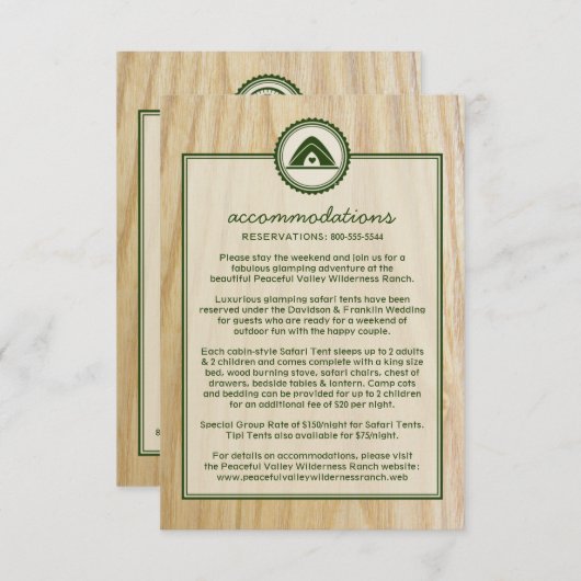 Woody Wedding & Glamping-informatiekaart Informatiekaartje (Voorkant / Achterkant)