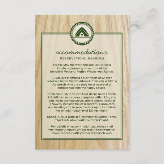 Woody Wedding & Glamping-informatiekaart Informatiekaartje (Voorkant)