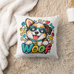 Woof Cute Puppydog Pootafdruk Hart Kussen