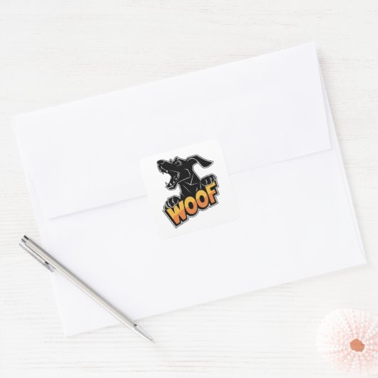 Woof Dog Illustration Square Stickers (Envelop)