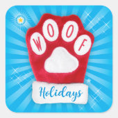 WOOF Feestdagen Schattige Red Paw Christmas Dog Mi Vierkante Sticker (Voorkant)