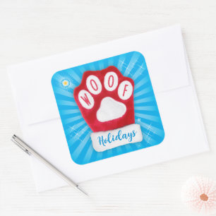WOOF Feestdagen Schattige Red Paw Christmas Dog Mi Vierkante Sticker