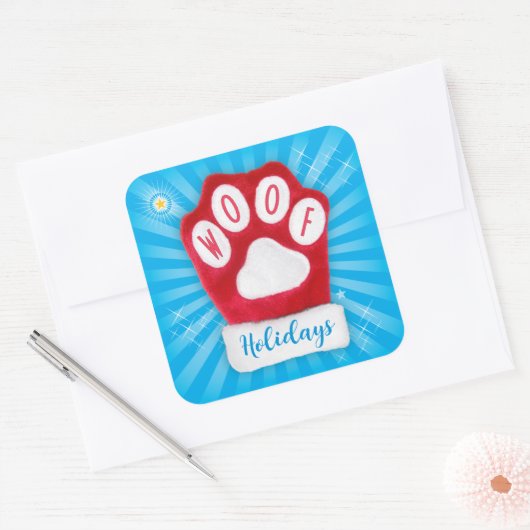 WOOF Feestdagen Schattige Red Paw Christmas Dog Mi Vierkante Sticker (Envelop)