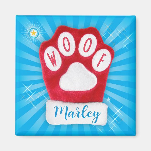 WOOF Hond Vrolijke Kerst Rode Paw Santa Mitten Magneet (Voorkant)