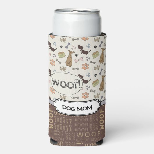 WOOF! Hondenliefhebber - Puppies patroon gepersona Seltzer Blikjeskoeler (Seltzer Voorkant)