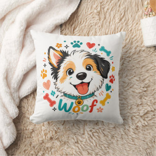 Woof Illustratie van een Mopshondgezicht Kussen