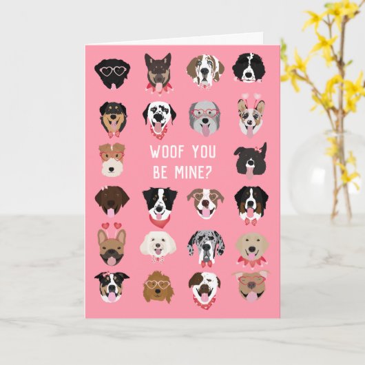 Woof Jij Bent Van Mij Hond Gezicht Patroon Kaart (Gele Bloem)