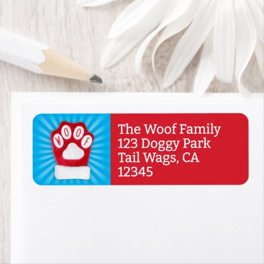 WOOF Kersthond Red Paw Mitten Retouradres Etiket (Insitu)
