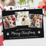 Woof Merry Christmas Custom Hondenliefhebber 3 Pet Feestdagenkaart<br><div class="desc">Op zoek naar een unieke manier om feestvreugde te verspreiden dit seizoen? Zoek niet verder dan onze We Woof You a Merry Christmas huisdier foto vakantie kaarten! Onze "We Woof You a Merry Christmas" kaart is zowel schattig als modern, met een leuke en feestelijke boodschap die zeker feestvreugde zal verspreiden....</div>