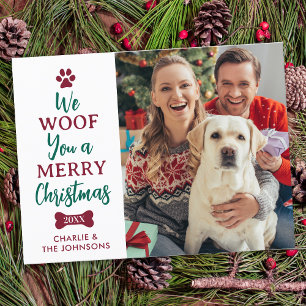 Woof Merry Christmas Schattige Pet Dog Foto Briefkaart