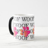 WOOF Patroon Roze Poot Print Kleurrijke Modern Fun Magische Mok (Voorkant links)
