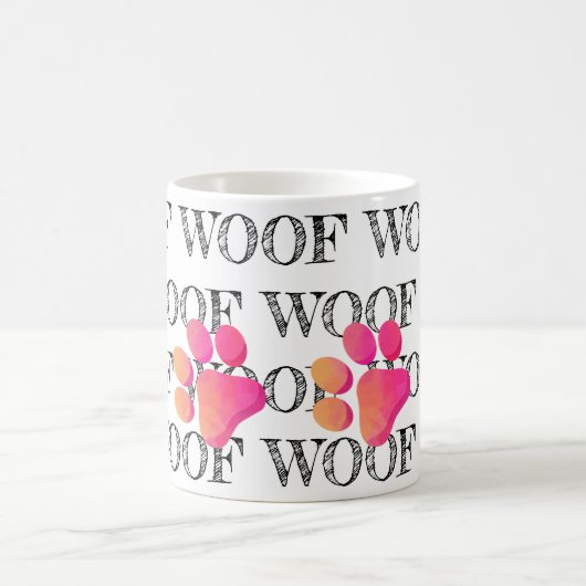 WOOF Patroon Roze Poot Print Kleurrijke Modern Fun Magische Mok (Center)