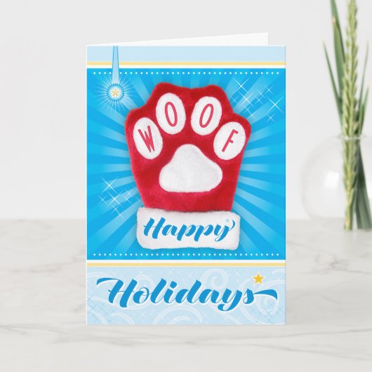 WOOF Rode Poot Hond Kerst Muts Zalige Feestdagen Kaart (Voorkant)