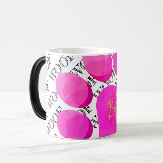 WOOF roze poot print HONDENNAAM modern huisdier pl Magische Mok (Voorkant links)