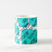 Woof typografie Aqua Dog Paw Print Modern Pet Fun Magische Mok (Center)