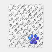 Woof Typografie Blauwe Poot Print Moderne Hond Hui Fleece Deken (Voorkant)