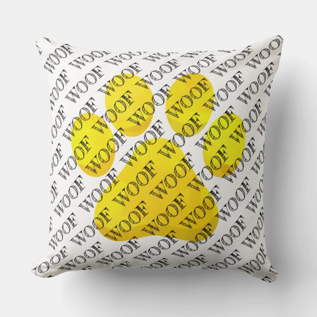 WOOF Typografie Hond Poot Print Modern Pet Fun Kussen (Voorkant)