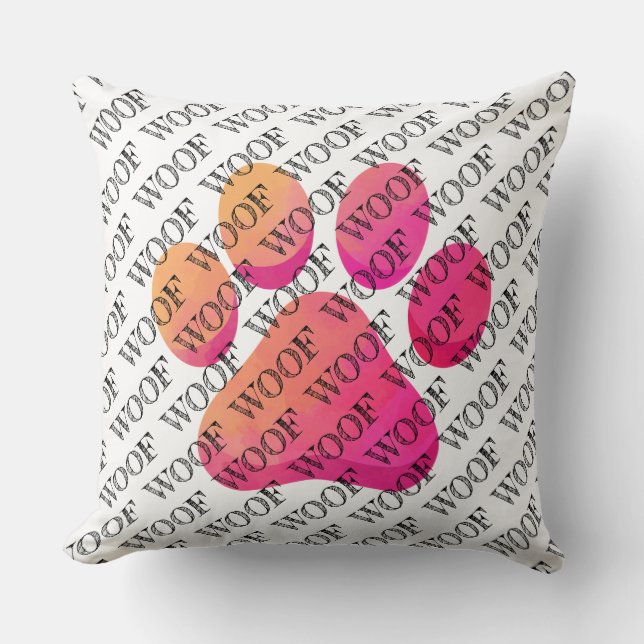 WOOF Typografie Hond Poot Print Modern Pet Fun Kussen (Voorkant)