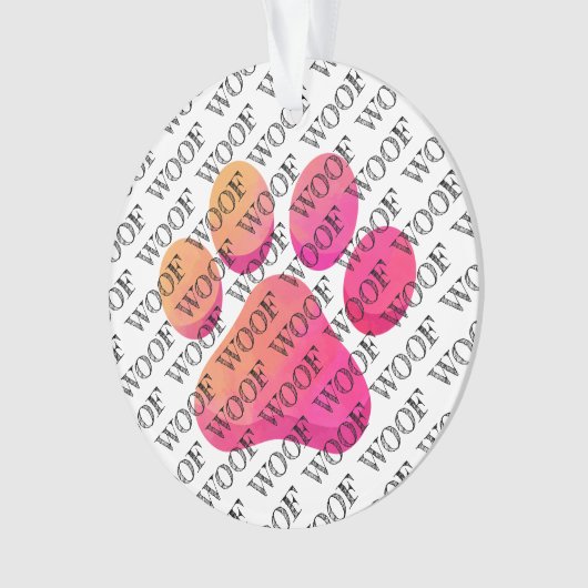 WOOF Typografie Hond Poot Print Modern Pet Fun Ornament (voorkant)