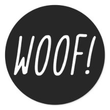 Woof! Witte tekst op zwarte achtergrond