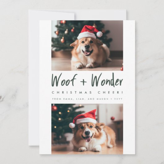 Woof + Wonder Cheer Grappig Huisdier Hond Foto Ker Feestdagenkaart (Voorkant)