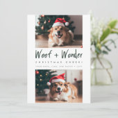 Woof + Wonder Cheer Grappig Huisdier Hond Foto Ker Feestdagenkaart (Staand voorkant)