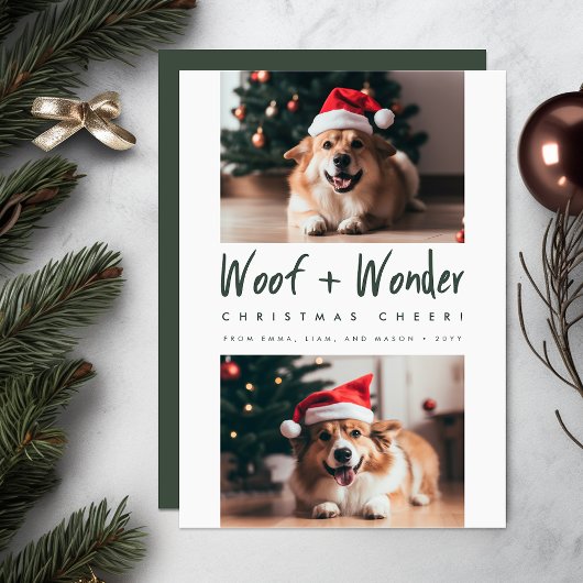 Woof + Wonder Cheer Grappig Huisdier Hond Foto Ker Feestdagenkaart
