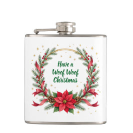 Woof Woof Christmas Flask - Customizable Text  Heupfles