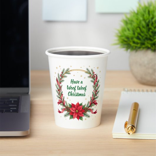 Woof Woof Christmas Paper Cup - Customizable Text  Papieren Bekers (Insitu)