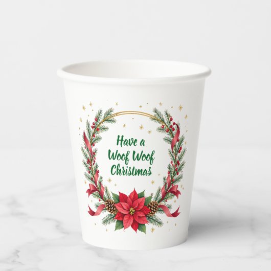 Woof Woof Christmas Paper Cup - Customizable Text  Papieren Bekers (Voorkant)