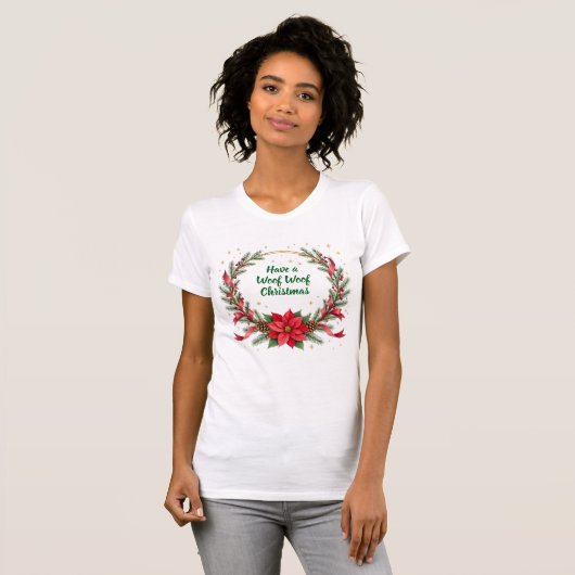 Woof Woof Christmas Shirt - Customizable Text  (Voorkant volledig)
