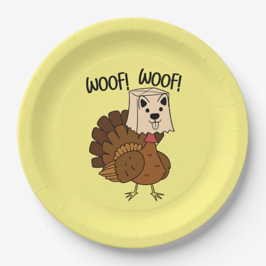 Woof Woof Funny Thanksgiving Turkije Diner Papieren Bordje (Voorkant)