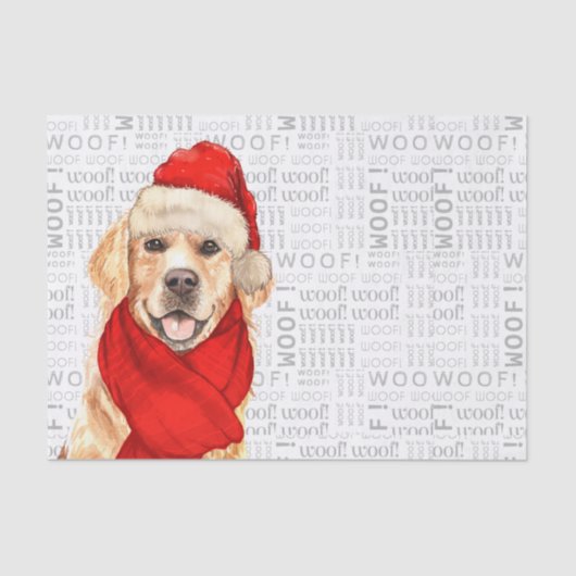 Woof Woord Kunst en Kerstmis Gouden Retriever Hond Tissuepapier (Voorkant)