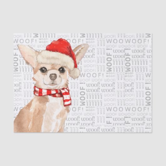 Woof Woordkunst en Kerstmis Chihuahua Santa Dog Tissuepapier (Voorkant)