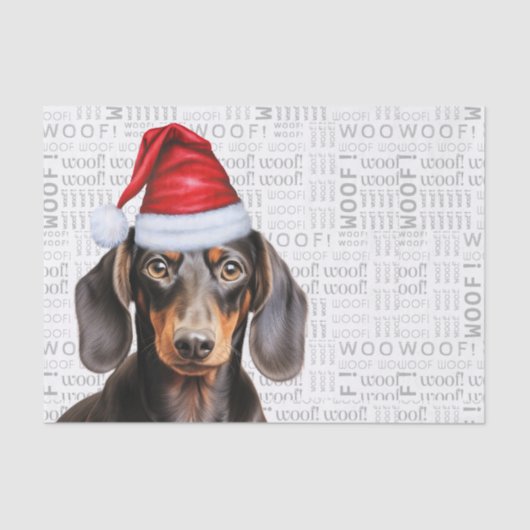 Woof Word Art and Christmas Smooth Dachshund Dog Tissuepapier (Voorkant)