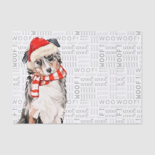 Woof Word Art en Australische Herder Santa Dog Tissuepapier (Voorkant)