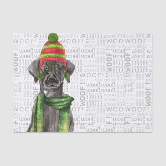Woof Word Art en Christmas Black Labrador Tissuepapier (Voorkant)